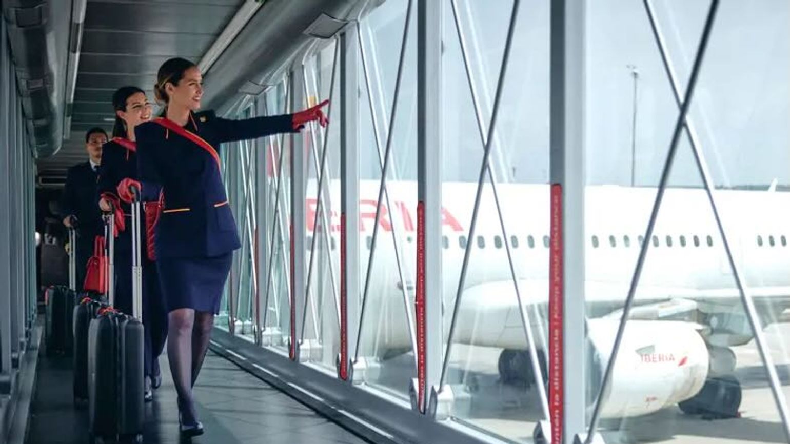 Iberia cabin crew and plane